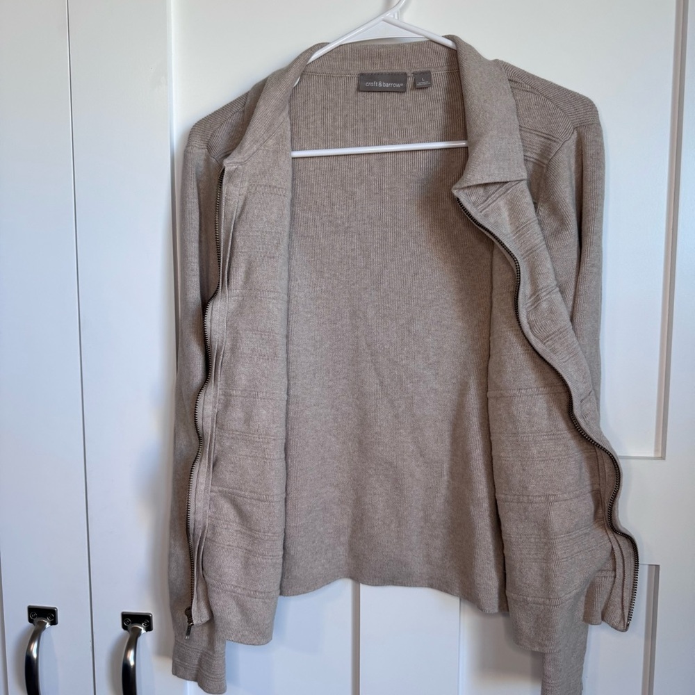 Croft & Barrow Beige Women's Full Zipper Cardigan‎ Sz Large 100% Cotton Collared - Picture 4 of 9